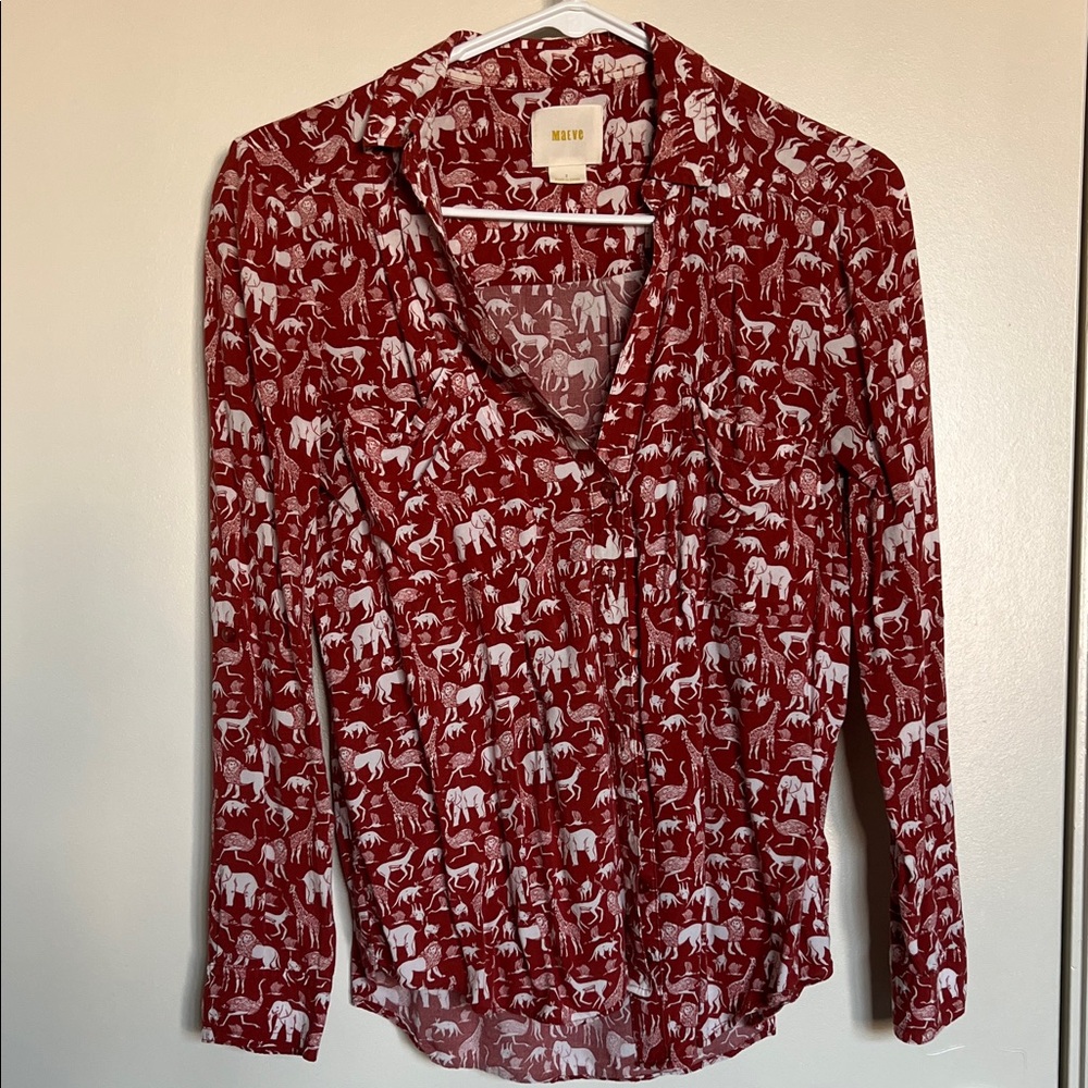 Maeve Animal Pattern Button Down Blouse